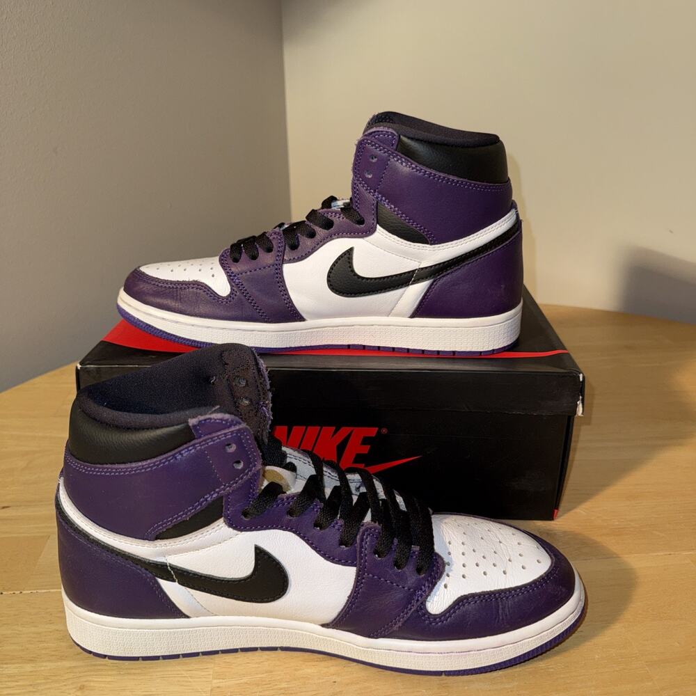Size 9.5 Men Jordan 1 Retro High OG Court Purple 2.0 2020 With Box 555088-500 - Picture 4 of 11